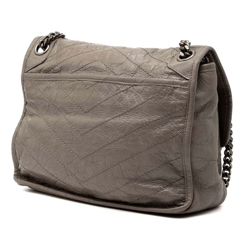 Saint Laurent Medium Crinkled Calfskin Niki Grey Leather Good condition - Back View