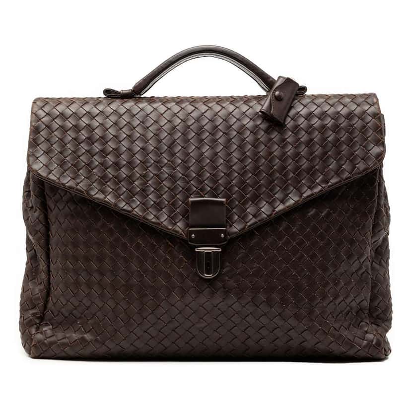 Bottega Veneta Nappa Intrecciato Briefcase Brown Leather Good condition - Front View