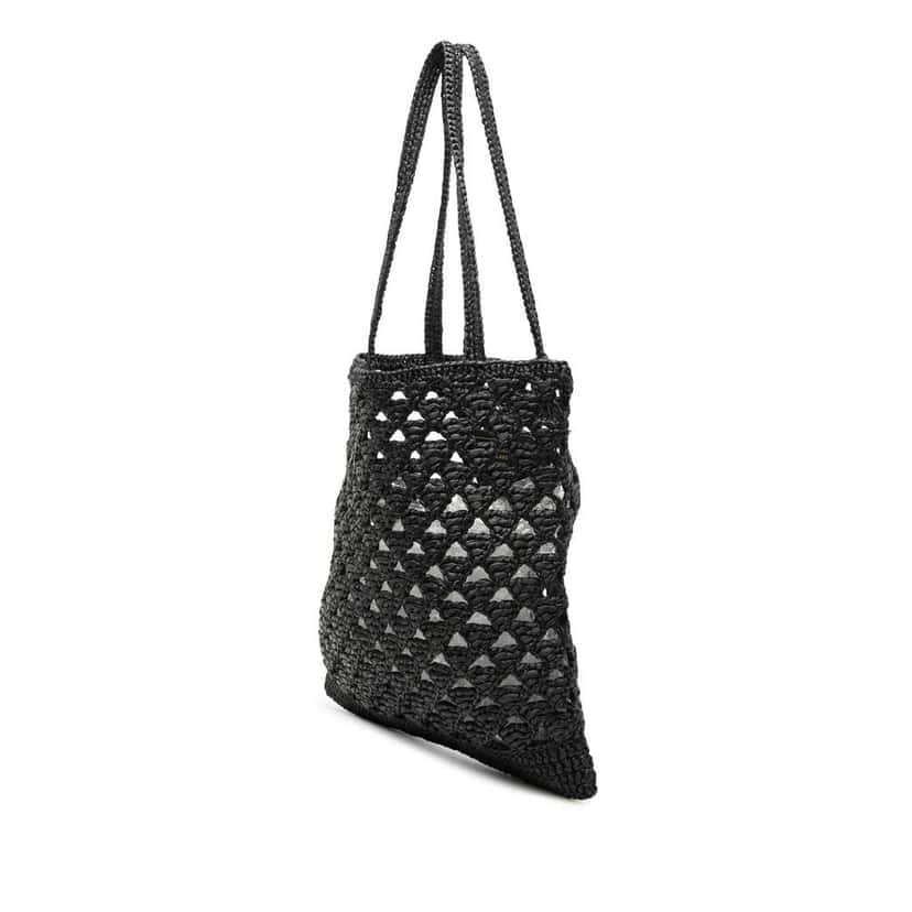 Prada Raffia Effect Crochet Logo Embroidered Tote Black Good condition - Back View