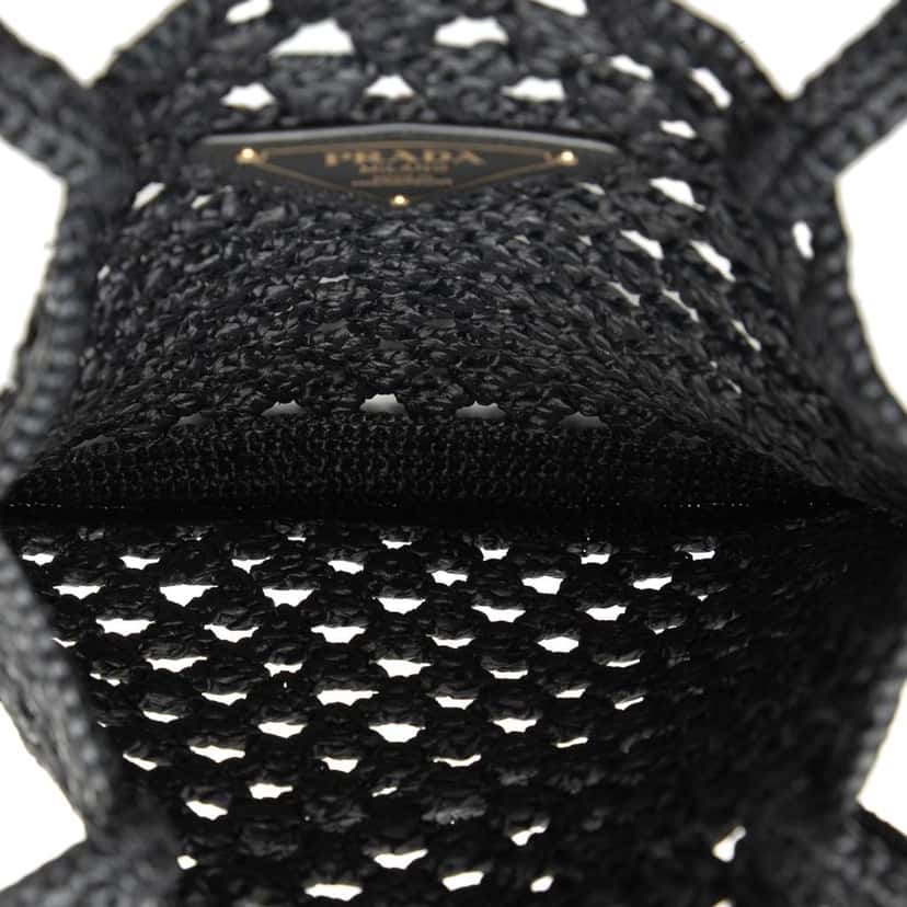 Prada Raffia Effect Crochet Logo Embroidered Tote Black Good condition - Model View