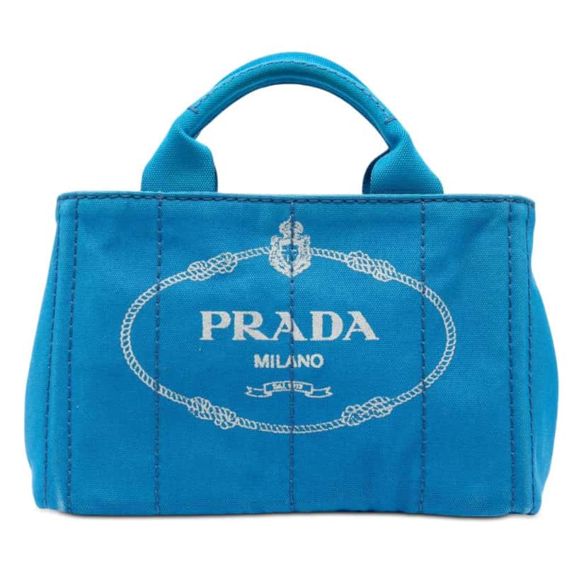 Prada Small Canvas Canapa Logo Satchel Blue Canvas Good condition - Front View