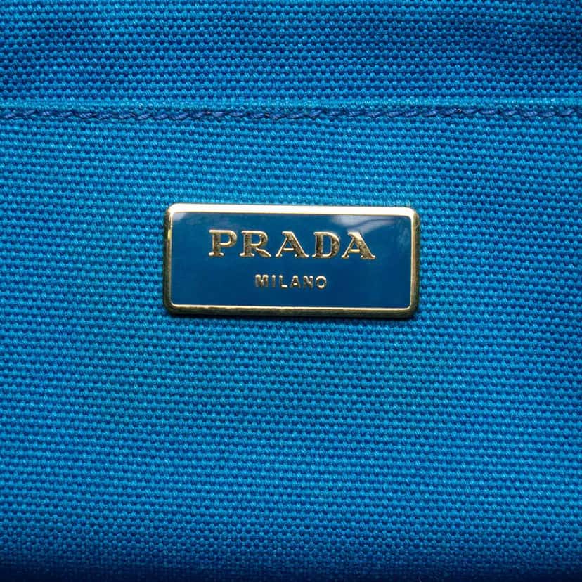 Prada Small Canvas Canapa Logo Satchel Blue Canvas Good condition - Box View