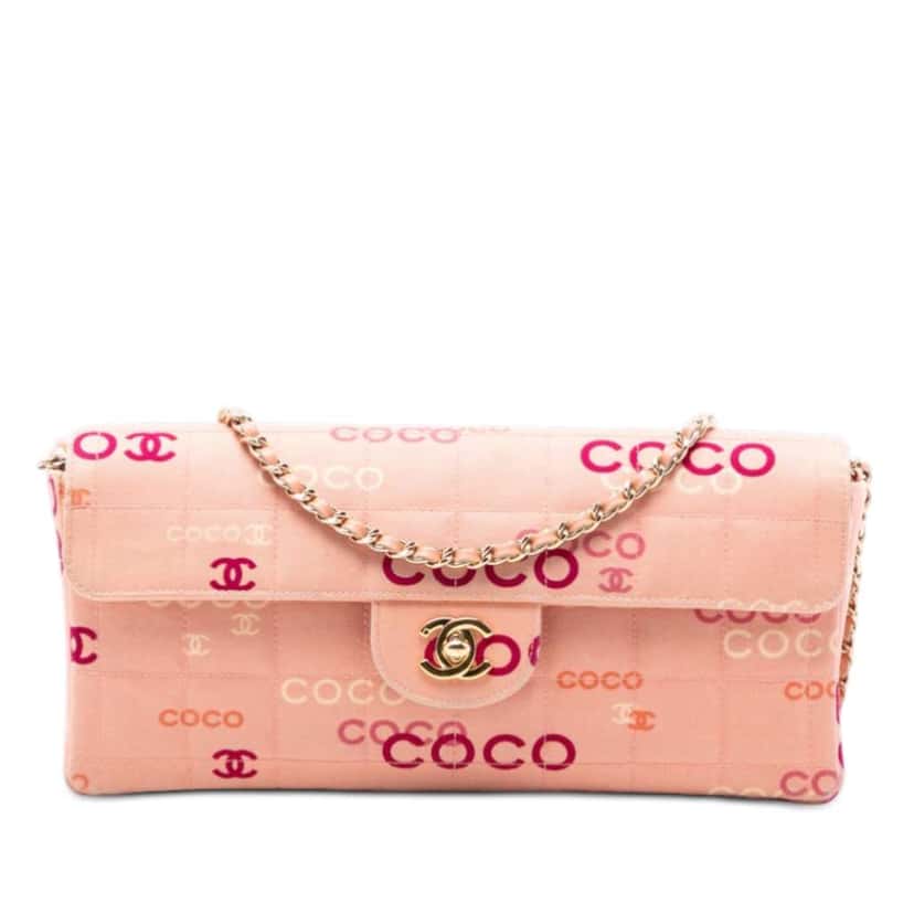 Chanel CC Chocolate Bar Canvas Logo East West Flap Pink Canvas Good condition - Front View