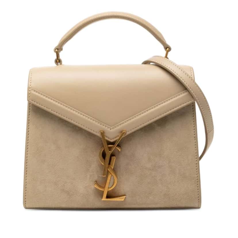 Saint Laurent Mini Suede and Calfskin Cassandra Top Handle Bag Beige Leather Good condition - Front View