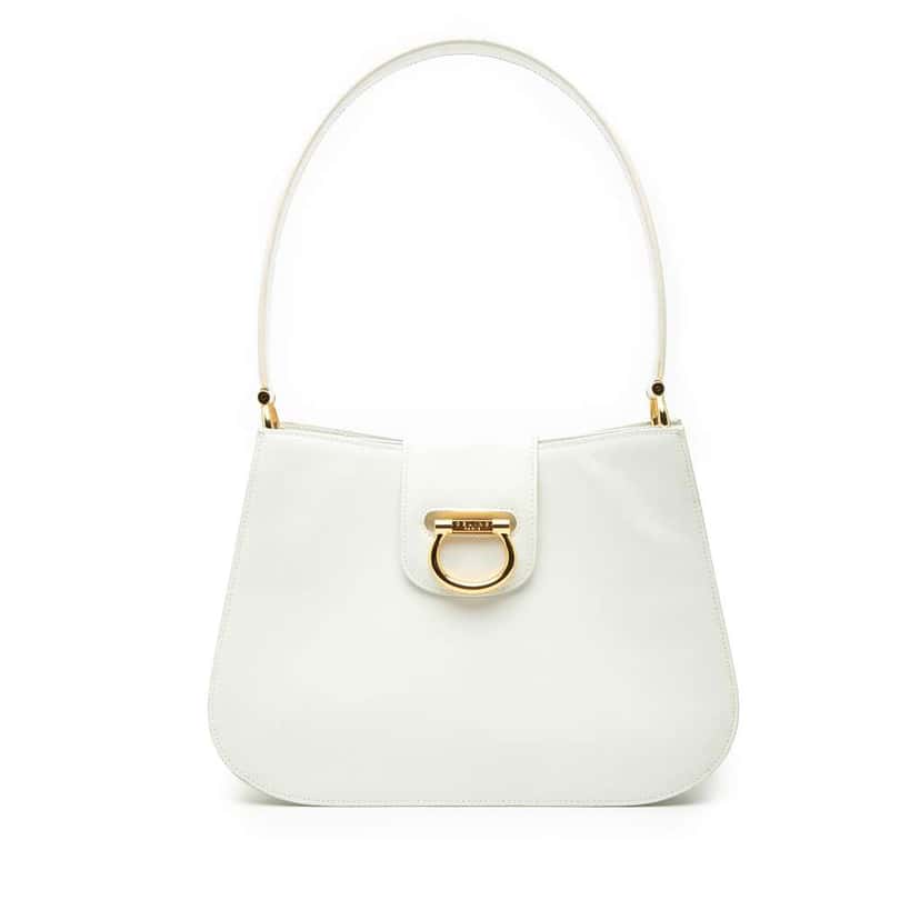 Celine Leather Horseshoe Shoulder Bag White Leather Good condition - Front View