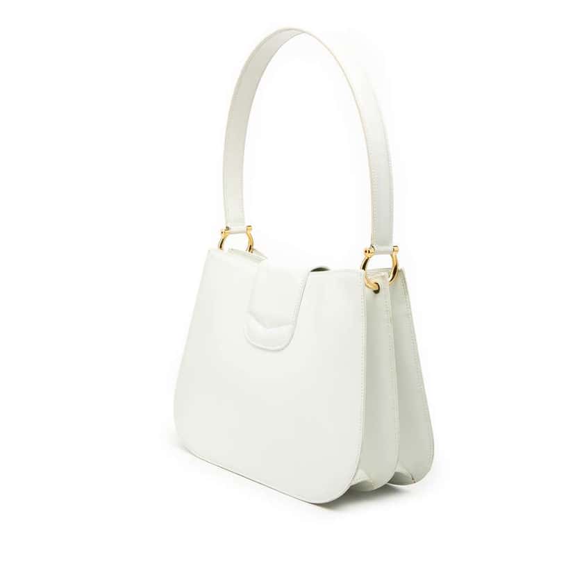Celine Leather Horseshoe Shoulder Bag White Leather Good condition - Back View