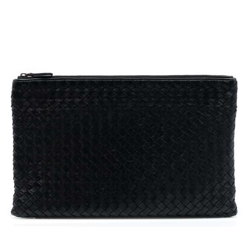 Bottega Veneta Nappa Intrecciato Clutch Black Leather Good condition - Front View