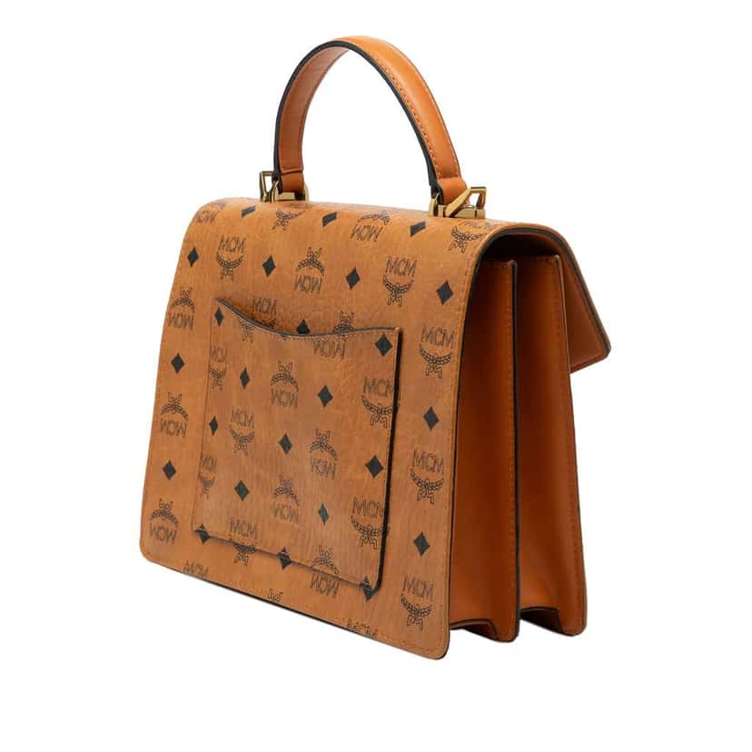 Mcm Medium Visetos Coated Canvas Patricia Pocket Top Handle Bag Brown Canvas Good condition - Back View