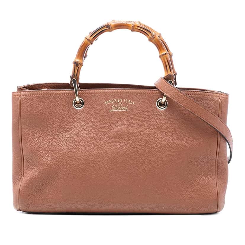 Gucci Medium Calfskin Bamboo Shopper Satchel Brown Leather Good condition - Front View
