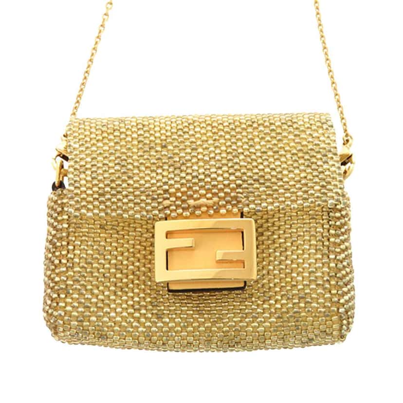 Fendi Pico Beaded Baguette AirPods Case Crossbody Gold Good condition - Back View