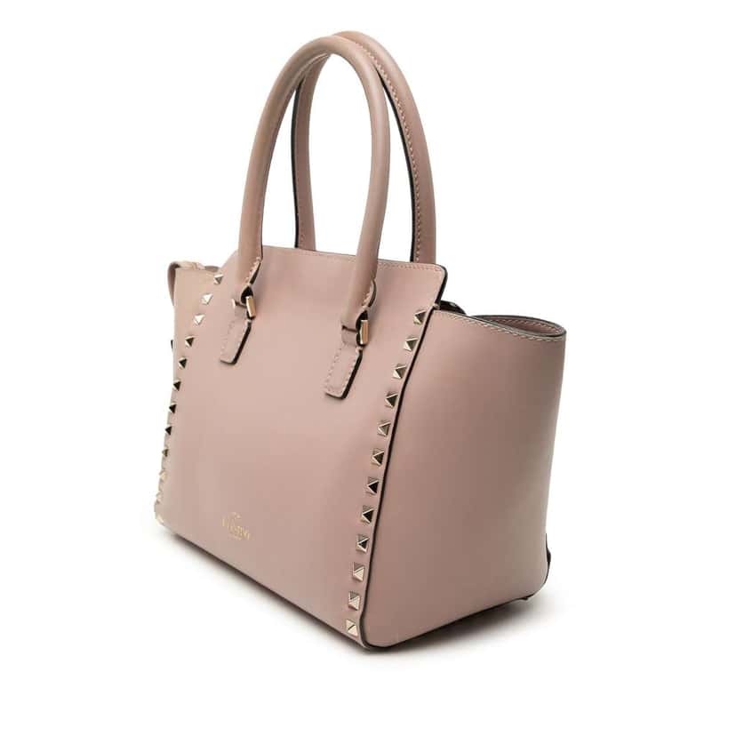 Valentino Small Leather Rockstud Trapeze Satchel Brown Leather Fair condition - Back View