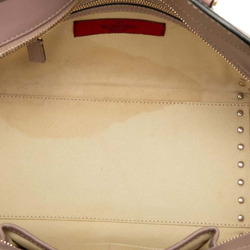 Valentino Small Leather Rockstud Trapeze Satchel Brown Leather Fair condition - Model View