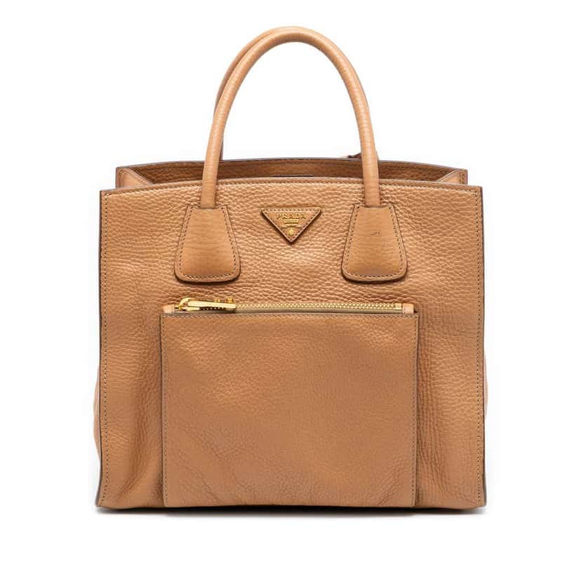 Prada Vitello Daino Front Pocket Open Convertible Tote Beige Leather Good condition - Front View