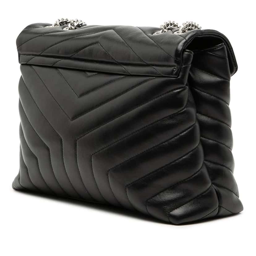 Saint Laurent Medium Matelasse Calfskin Monogram LouLou Shoulder Bag Black Leather Good condition - Back View