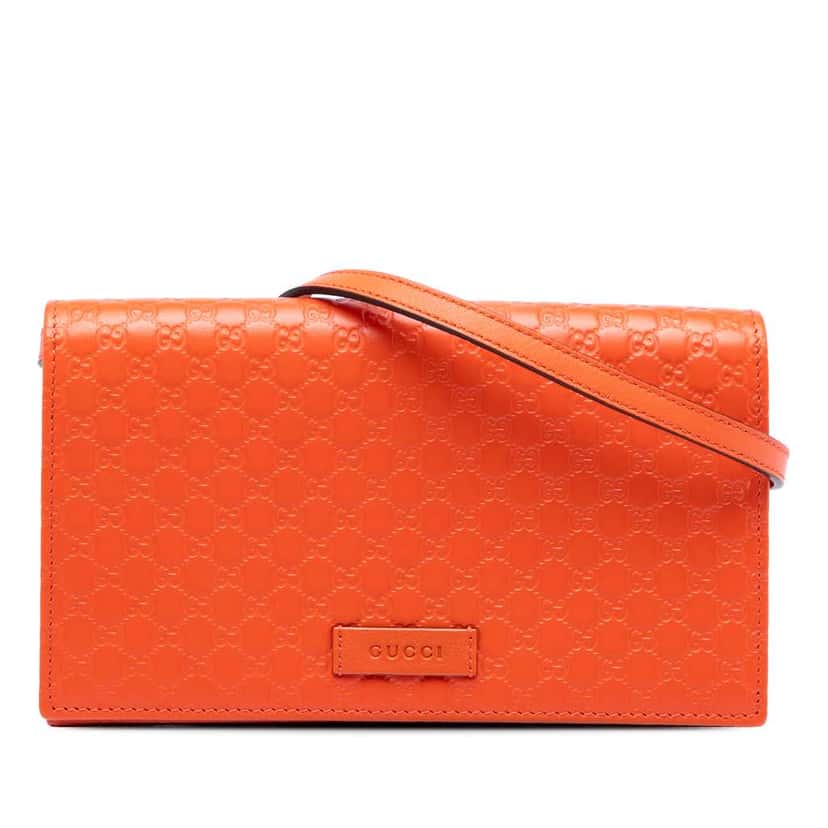 Gucci Microguccissima Wallet on Strap Orange Leather Good condition - Front View