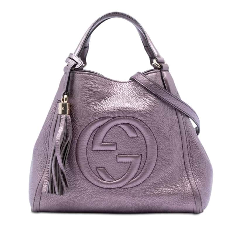 Gucci Small Metallic Leather Soho Satchel Purple Leather Good condition - Front View