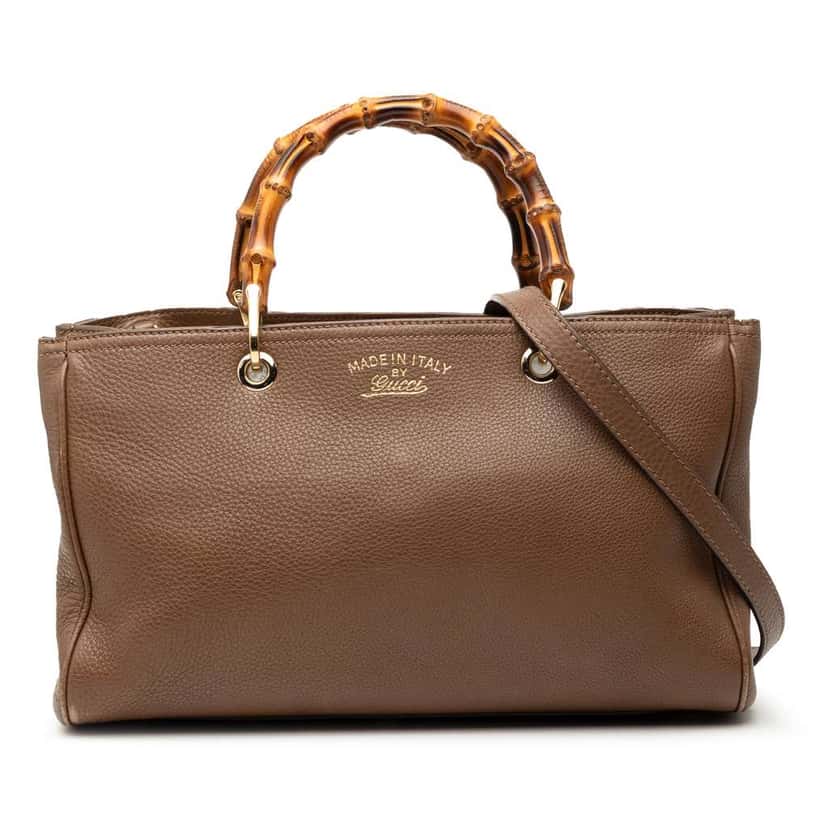 Gucci Medium Calfskin Bamboo Shopper Satchel Brown Leather Good condition - Front View