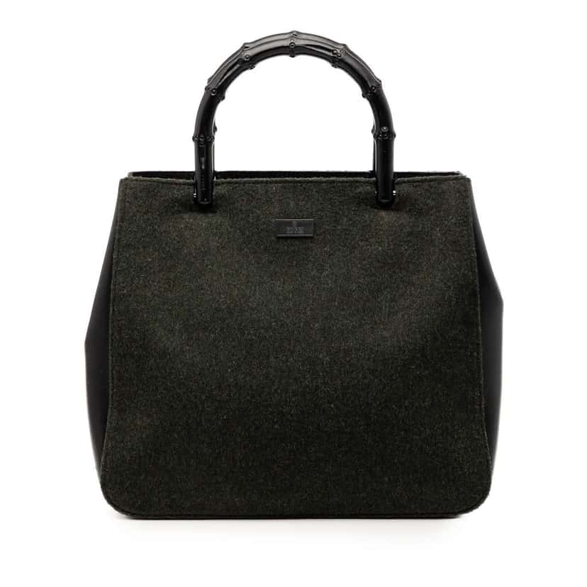 Gucci Wool and Calfskin Bamboo Top Handle Bag Green Wool Good condition - Front View