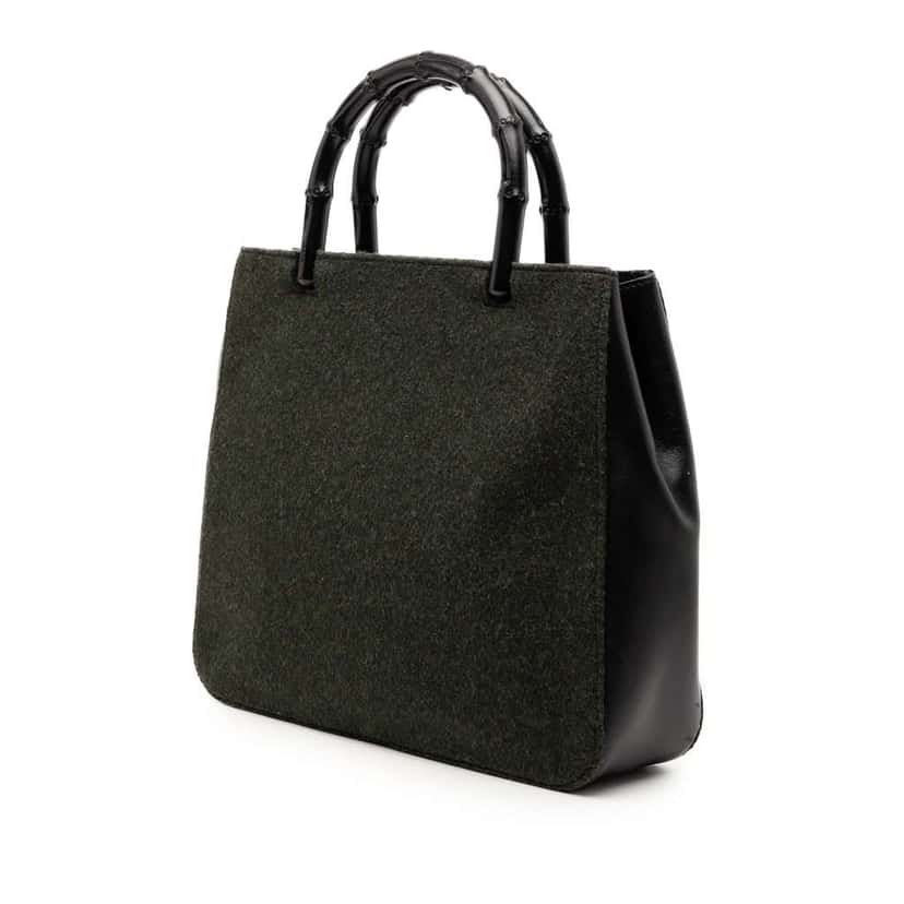 Gucci Wool and Calfskin Bamboo Top Handle Bag Green Wool Good condition - Back View