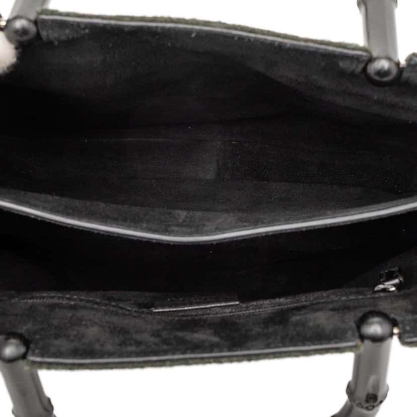 Gucci Wool and Calfskin Bamboo Top Handle Bag Green Wool Good condition - Model View