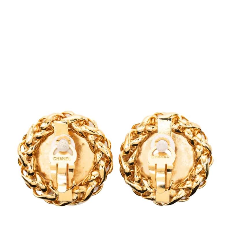 Chanel CC Gold Plated Wheat Medallion Clip On Earrings Gold Metal Good condition - Back View