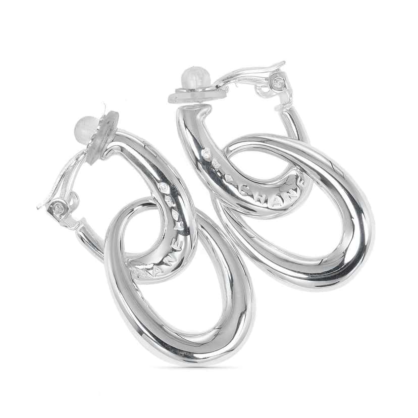 Chanel Sterling Silver Double Hoop Clip On Earrings Silver Silver Very good condition - Front View