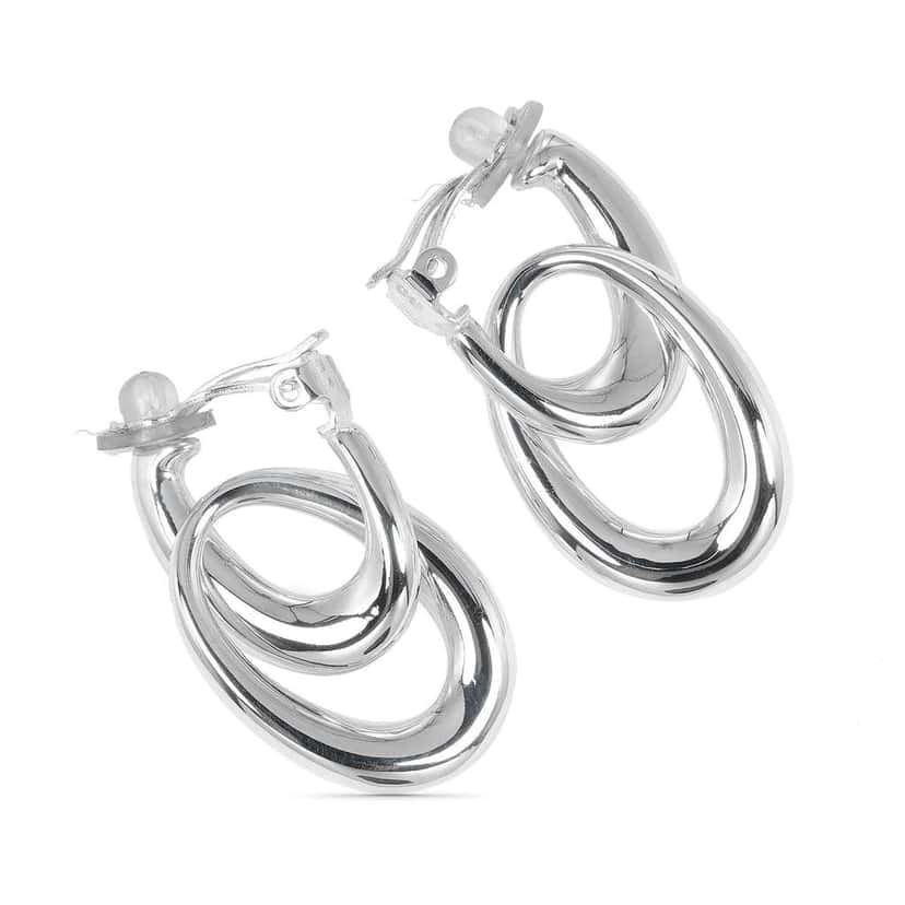 Chanel Sterling Silver Double Hoop Clip On Earrings Silver Silver Very good condition - Back View