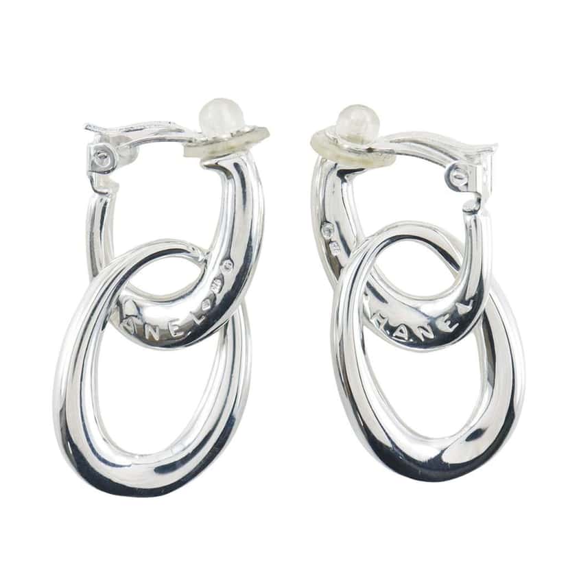 Chanel Sterling Silver Double Hoop Clip On Earrings Silver Silver Very good condition - Model View