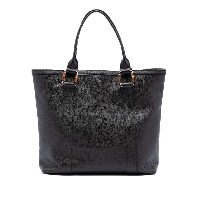 Gucci Grained Calfskin Bamboo Shopper Tote Brown Leather Good condition - Front View