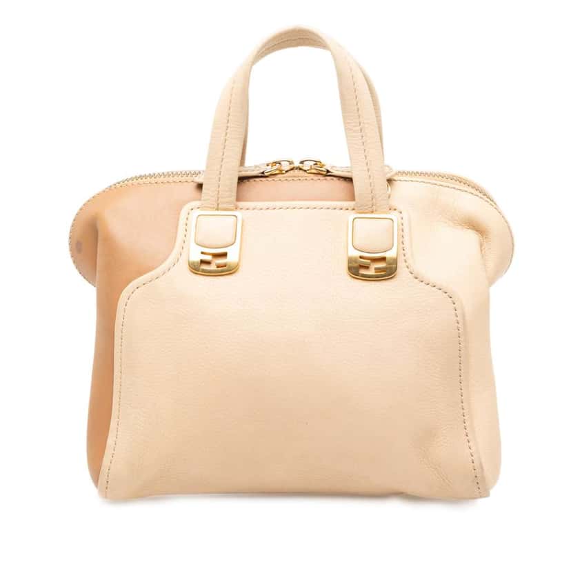 Fendi Small Tricolor Leather Chameleon Satchel Beige Leather Good condition - Front View