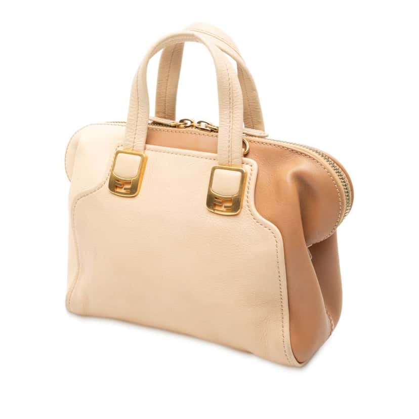 Fendi Small Tricolor Leather Chameleon Satchel Beige Leather Good condition - Back View