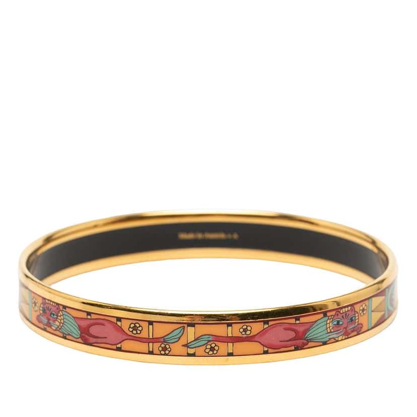 Hermès Narrow Animal Motif Enamel Bangle 62 Gold Good condition - Front View