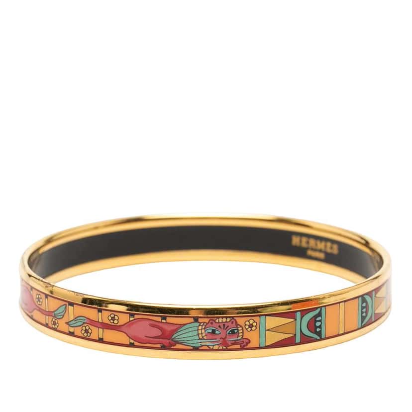 Hermès Narrow Animal Motif Enamel Bangle 62 Gold Good condition - Back View