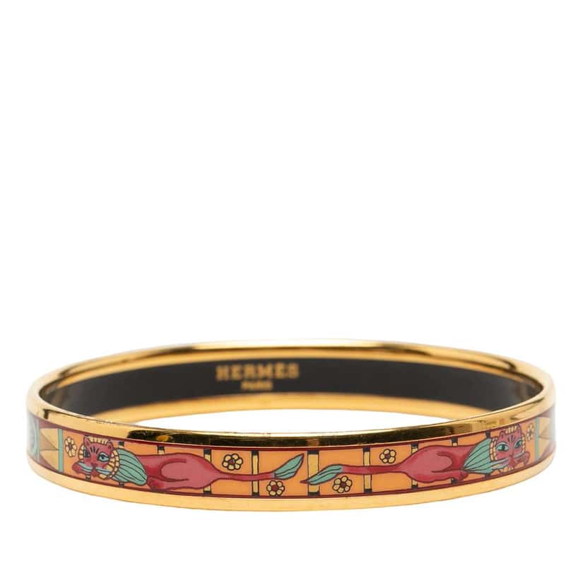 Hermès Narrow Animal Motif Enamel Bangle 62 Gold Good condition - Inside View