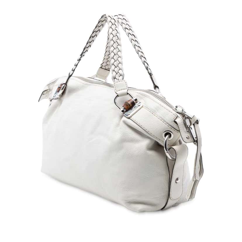 Gucci Medium Leather Bamboo Bar Tote White Leather Good condition - Back View