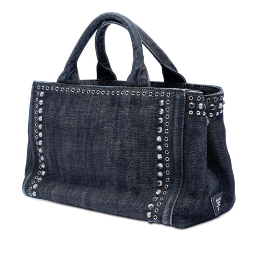 Prada Studded Denim Canapa Logo Satchel Grey Denim Good condition - Back View