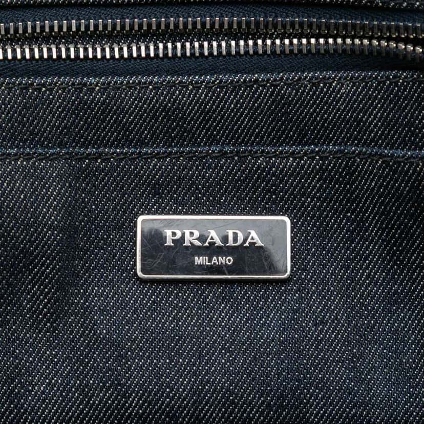 Prada Studded Denim Canapa Logo Satchel Grey Denim Good condition - Box View