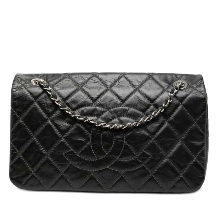 Chanel CC Glazed Quilted Calfskin Single Flap Black Leather Good condition - Front View