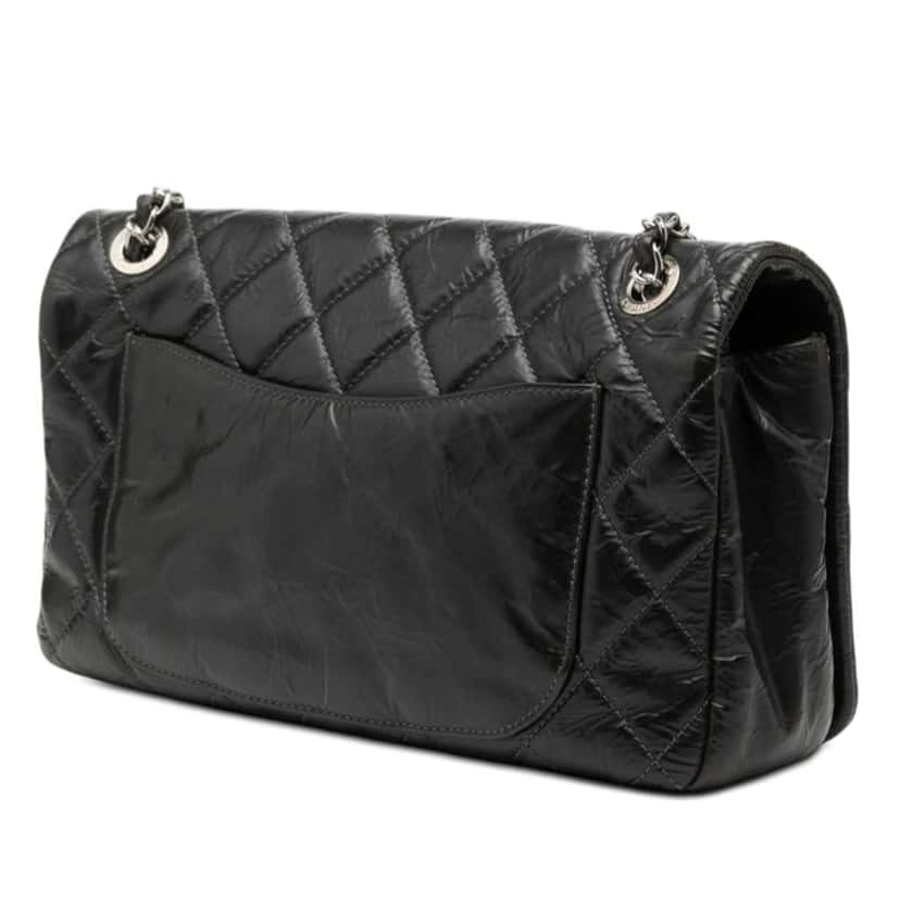 Chanel CC Glazed Quilted Calfskin Single Flap Black Leather Good condition - Back View