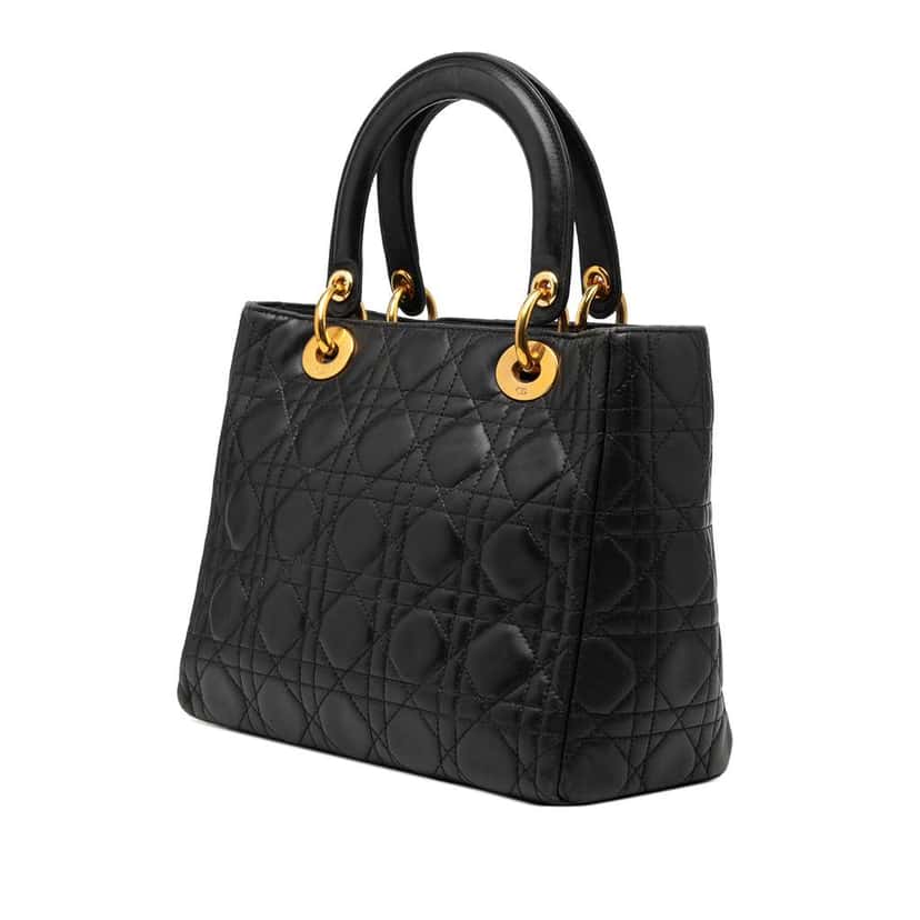 Dior Medium Lambskin Cannage Lady Dior Black Leather Good condition - Back View