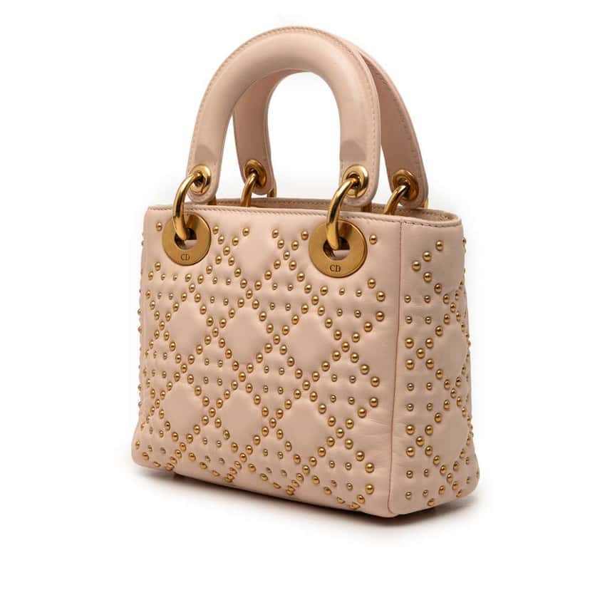 Dior Mini Lambskin Cannage Studded Supple Lady Dior Brown Leather Good condition - Back View