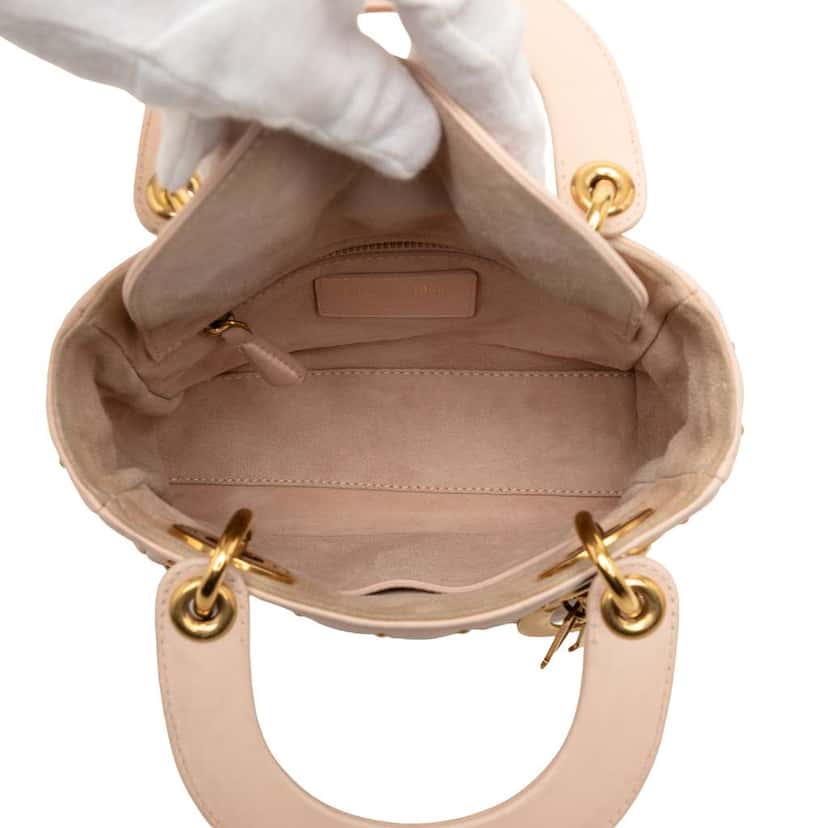 Dior Mini Lambskin Cannage Studded Supple Lady Dior Brown Leather Good condition - Model View