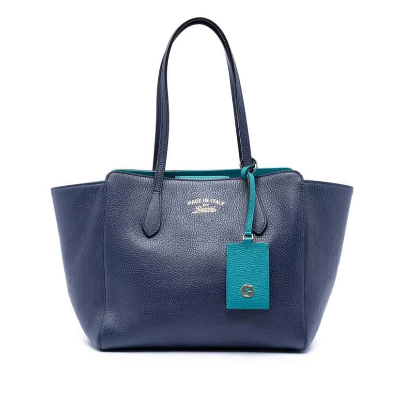 Gucci Medium Dollar Calfskin Swing Tote Blue Leather Good condition - Front View