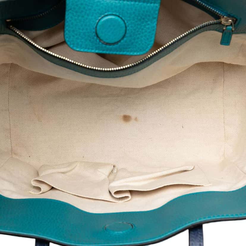 Gucci Medium Dollar Calfskin Swing Tote Blue Leather Good condition - Model View