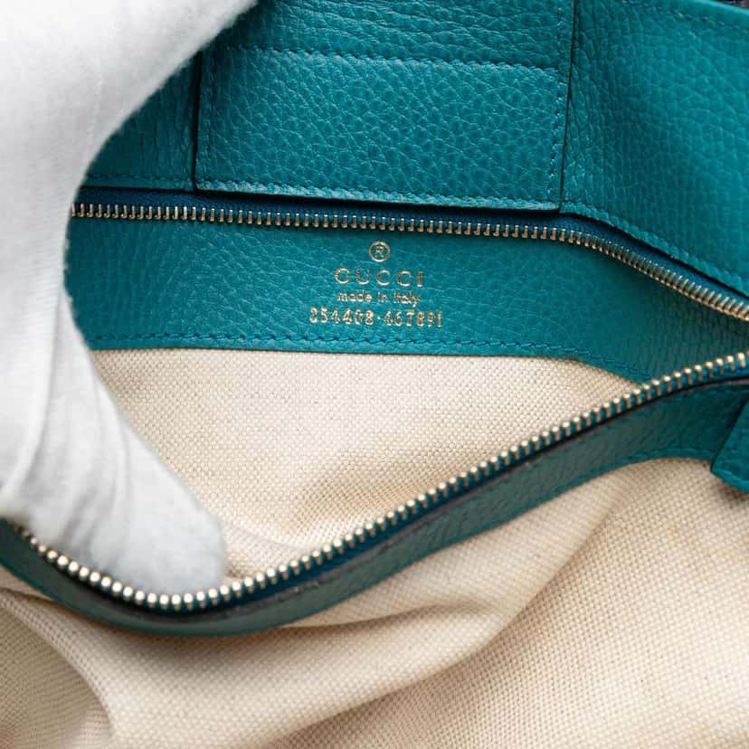 Gucci Medium Dollar Calfskin Swing Tote Blue Leather Good condition - Box View