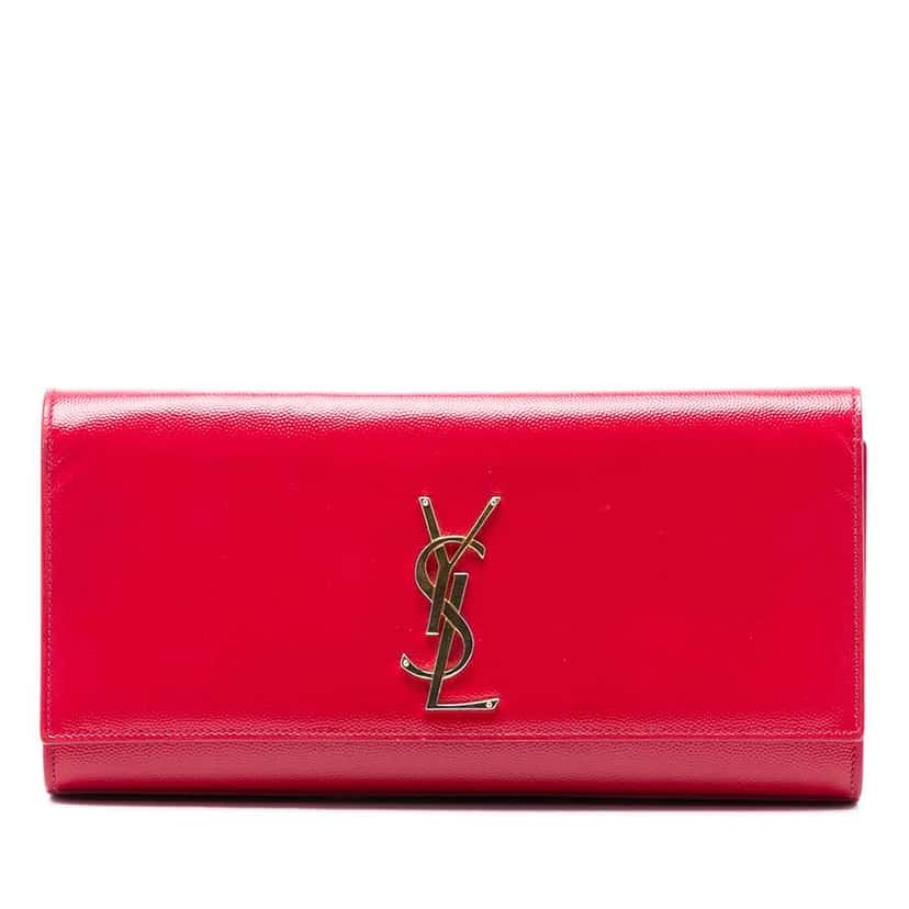 Saint Laurent Grain de Poudre Monogram Cassandre Clutch Pink Leather Good condition - Front View