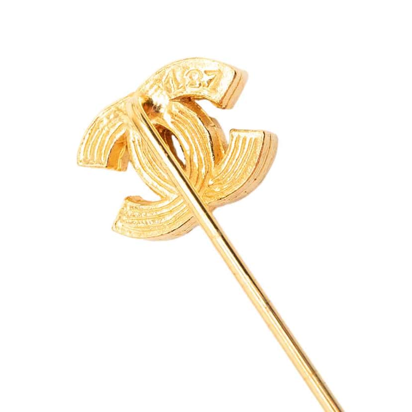 Chanel Gold Plated Rhinestone CC Pin Brooch Gold Metal Good condition - Inside View