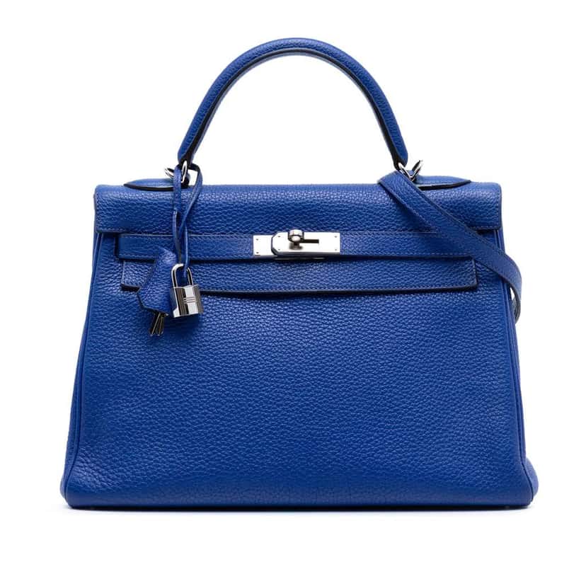 Hermès Togo Kelly II Retourne 32 Blue Leather Good condition - Front View