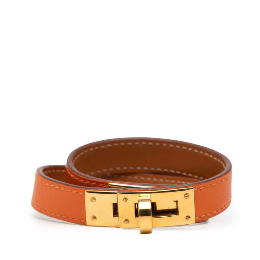 Hermès Leather Kelly Double Tour Bracelet Orange Leather Good condition - Front View