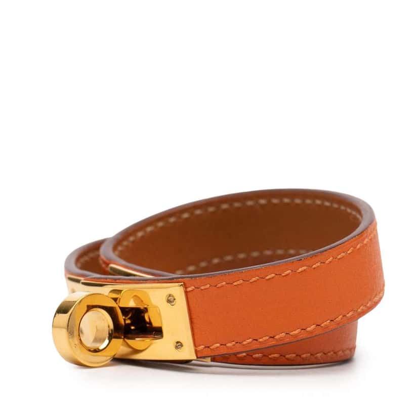 Hermès Leather Kelly Double Tour Bracelet Orange Leather Good condition - Back View